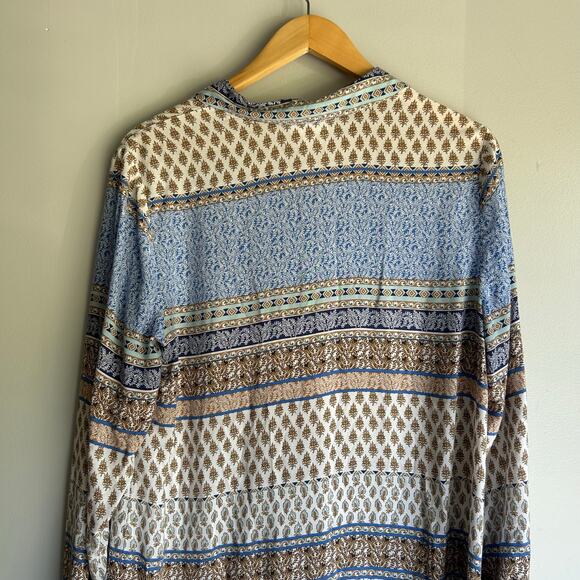 J. Jill  Floral Damask Print Button Tunic Dress Coverup Blue Medium Patchwork - Picture 7 of 8